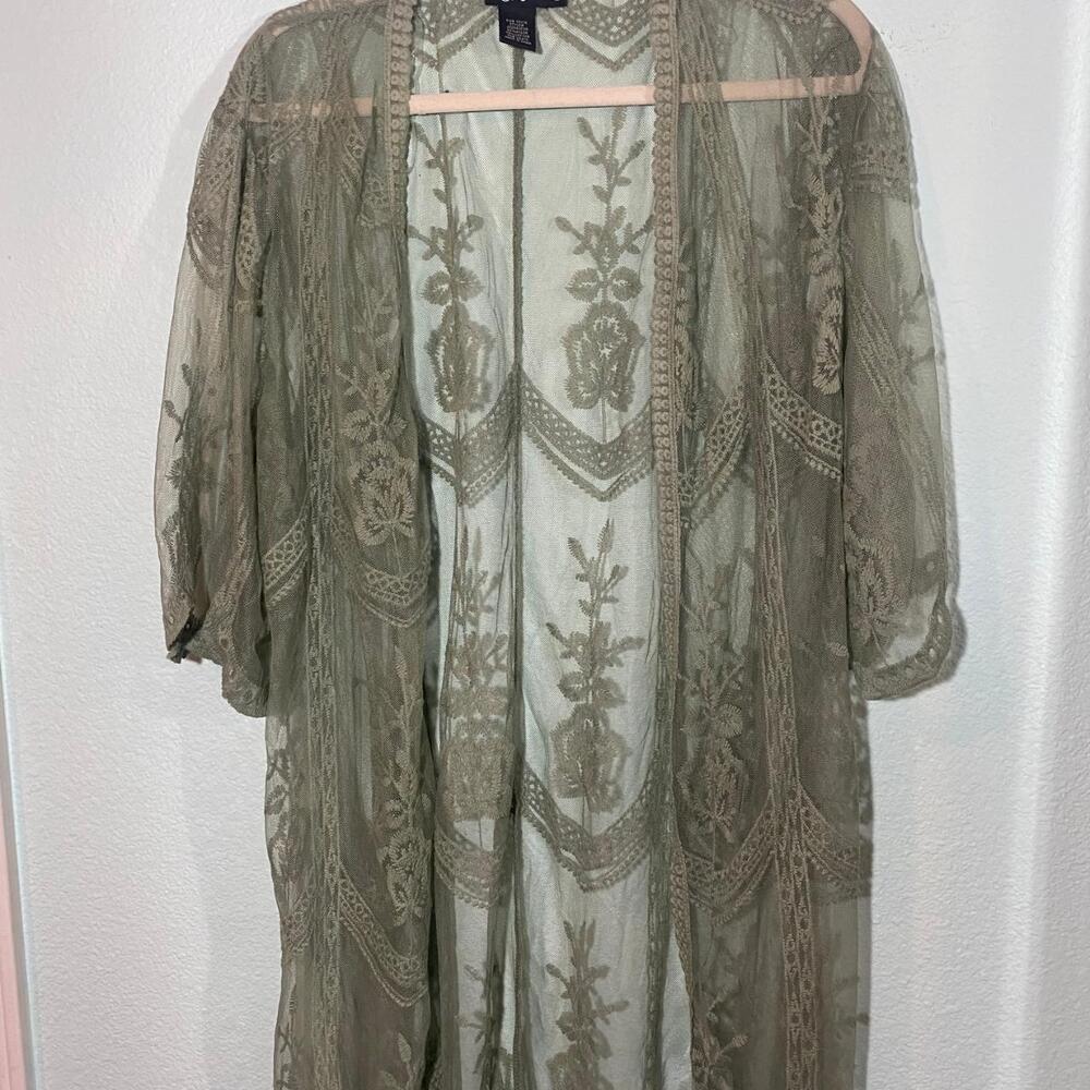Forest Green lace sheer jacket/slip/cardigan